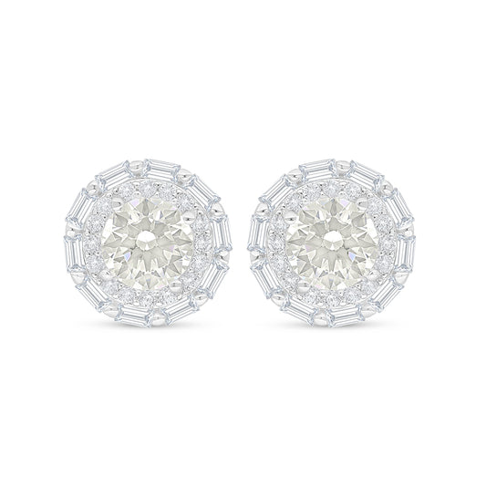 Sterling Silver 925 Earring Rhodium Plated Embedded With Yellow Diamond And White Zircon