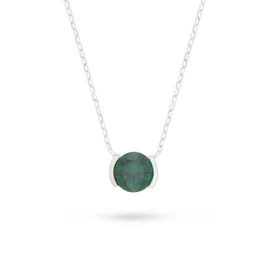 Sterling Silver 925 Necklace Rhodium Plated Embedded With Emerald Zircon