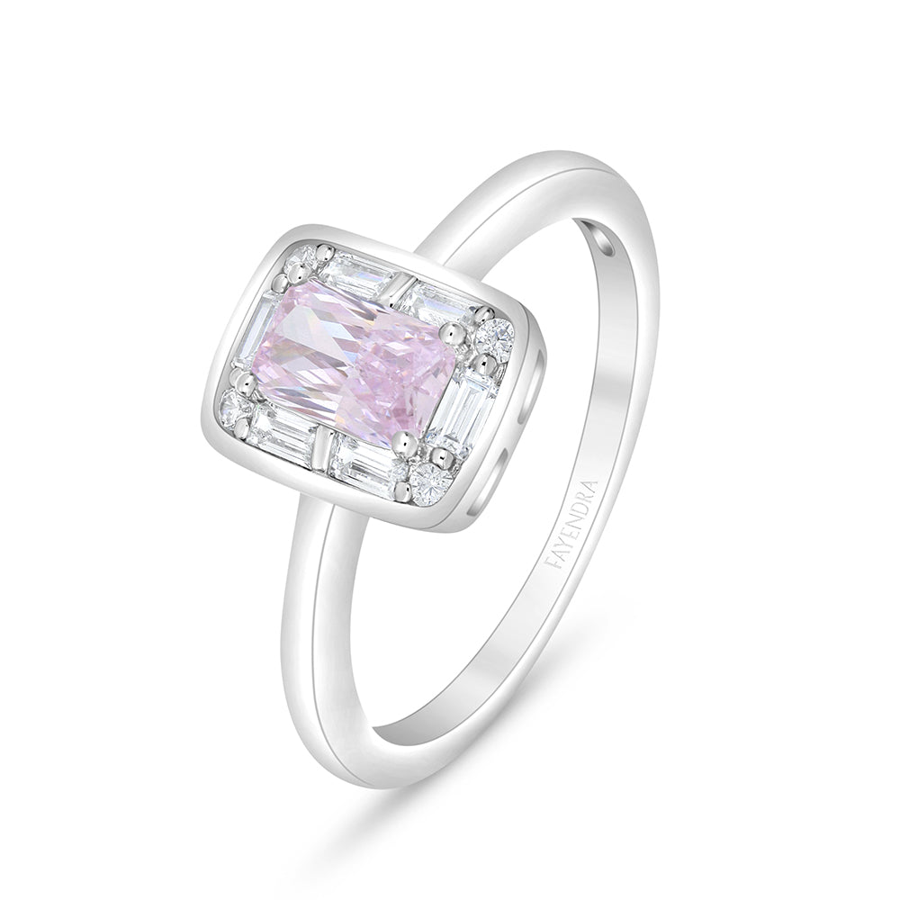 Sterling Silver 925 Ring  Rhodium Plated Embedded With Pink Zircon And White Zircon