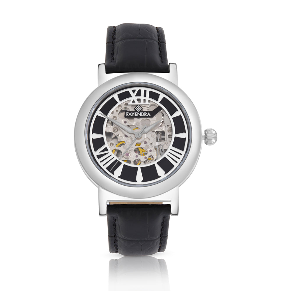 Stainless Steel 316L Watch Silver Color Black Leather For Men - BLACK MOP DIAL