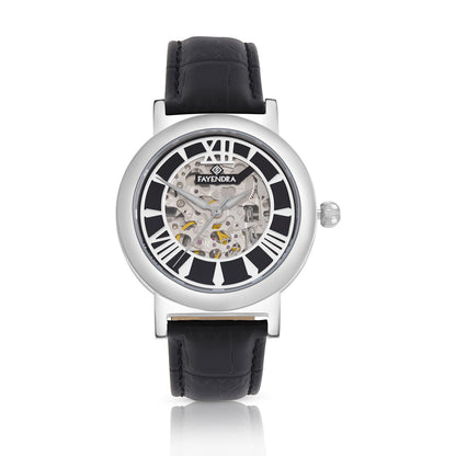 Stainless Steel 316L Watch Silver Color Black Leather For Men - BLACK MOP DIAL