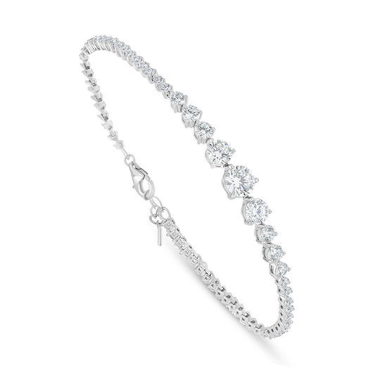 Sterling Silver 925 Bracelet Rhodium Plated Embedded With White Zircon