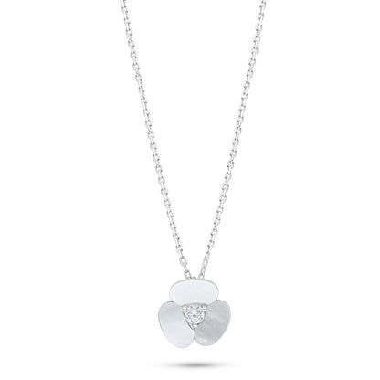 Sterling Silver 925 Necklace Rhodium Plated Embedded With White Shell And White Zircon
