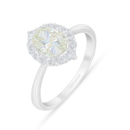 خاتم من الفضة الخالصة عيار 925 مطلي روديوم مرصع بالزركون الكناري الالماسي و فص ابيض