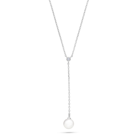 Sterling Silver 925 Necklace Rhodium Plated Embedded With Natural White Pearl And White Zircon