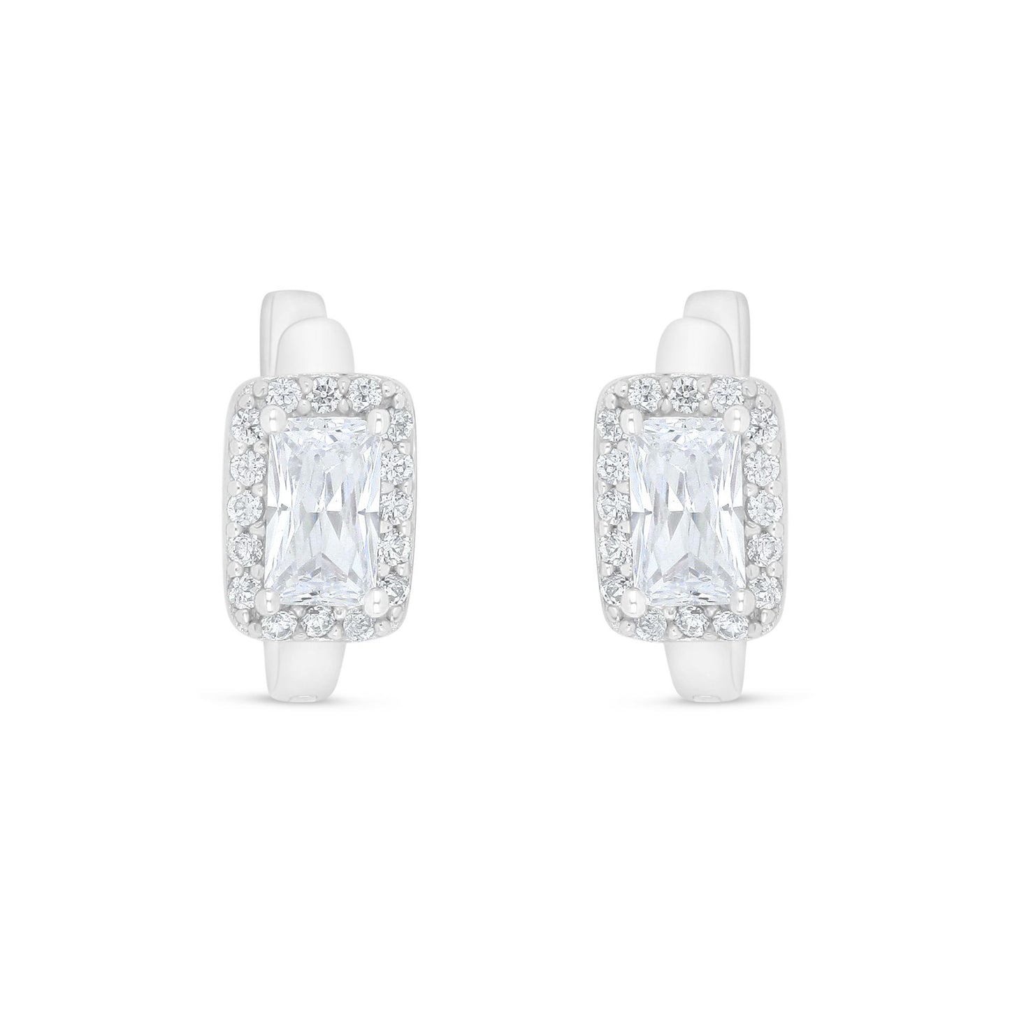 Sterling Silver 925 Earring Rhodium Plated Embedded With White Zircon