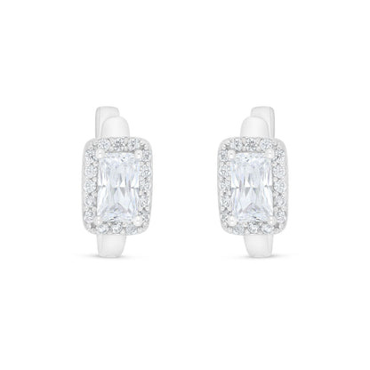Sterling Silver 925 Earring Rhodium Plated Embedded With White Zircon