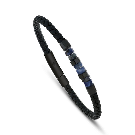 اسورة رجالي ستانلس ستيل عيار 316L و 304L لون اسود جلد اسود Blue-Veins Stone