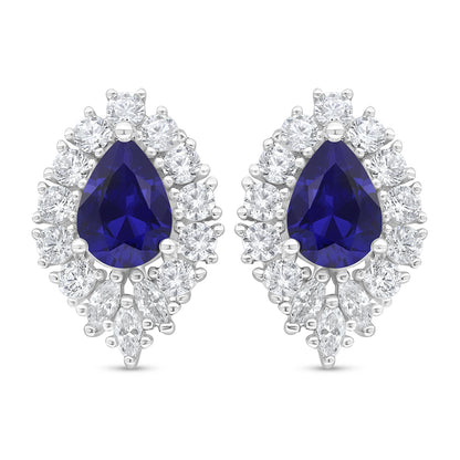 Sterling Silver 925 Earring Rhodium Plated Embedded With Sapphire Corundum And White Zircon
