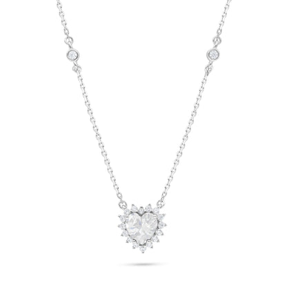 Sterling Silver 925 Necklace Rhodium Plated Embedded With Diamond Zircon And White Zircon