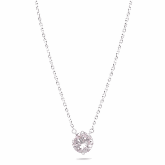 Sterling Silver 925 Necklace Rhodium Plated Embedded With Pink Zircon