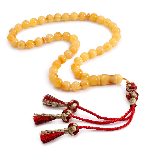 Rosary 45 Embedded With Natural Yellow Amber Round Beads 9 mm And Fabric Tassel