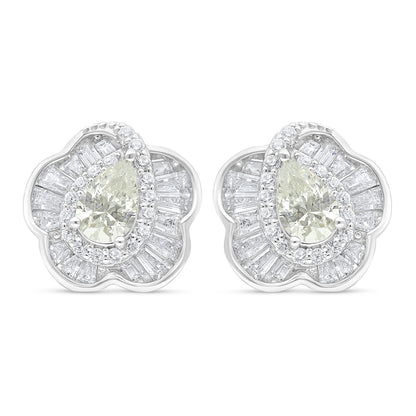 Sterling Silver 925 Earring Rhodium Plated Embedded With Diamond Zircon And White Zircon