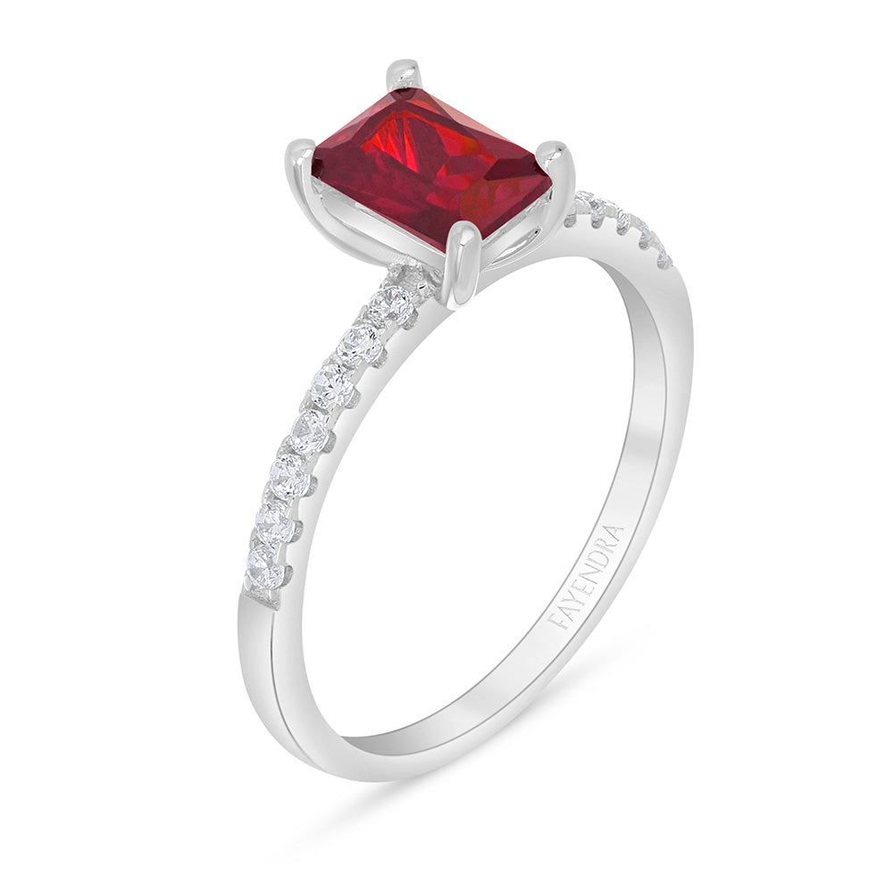 Sterling Silver 925 Ring Rhodium Plated Embedded With Ruby Corundum And White Zircon
