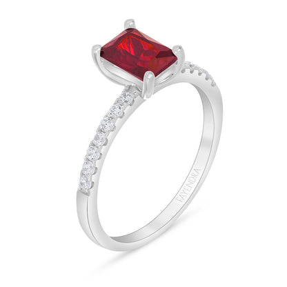 Sterling Silver 925 Ring Rhodium Plated Embedded With Ruby Corundum And White Zircon