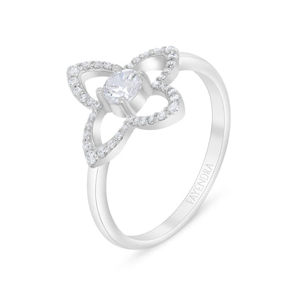 Sterling Silver 925 Ring Rhodium Plated Embedded With White Zircon