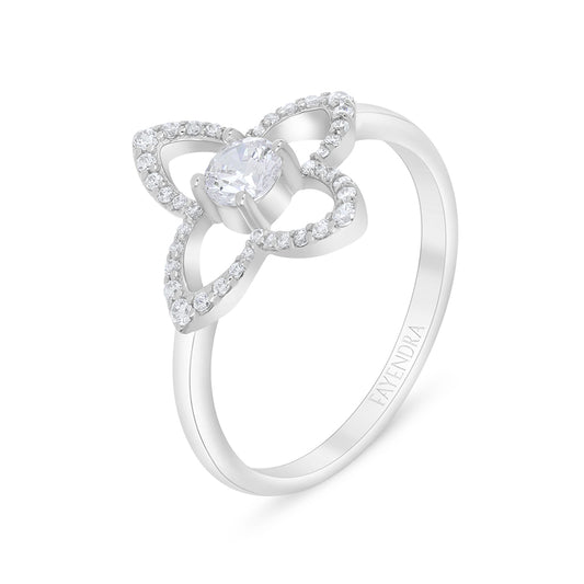 Sterling Silver 925 Ring Rhodium Plated Embedded With White Zircon