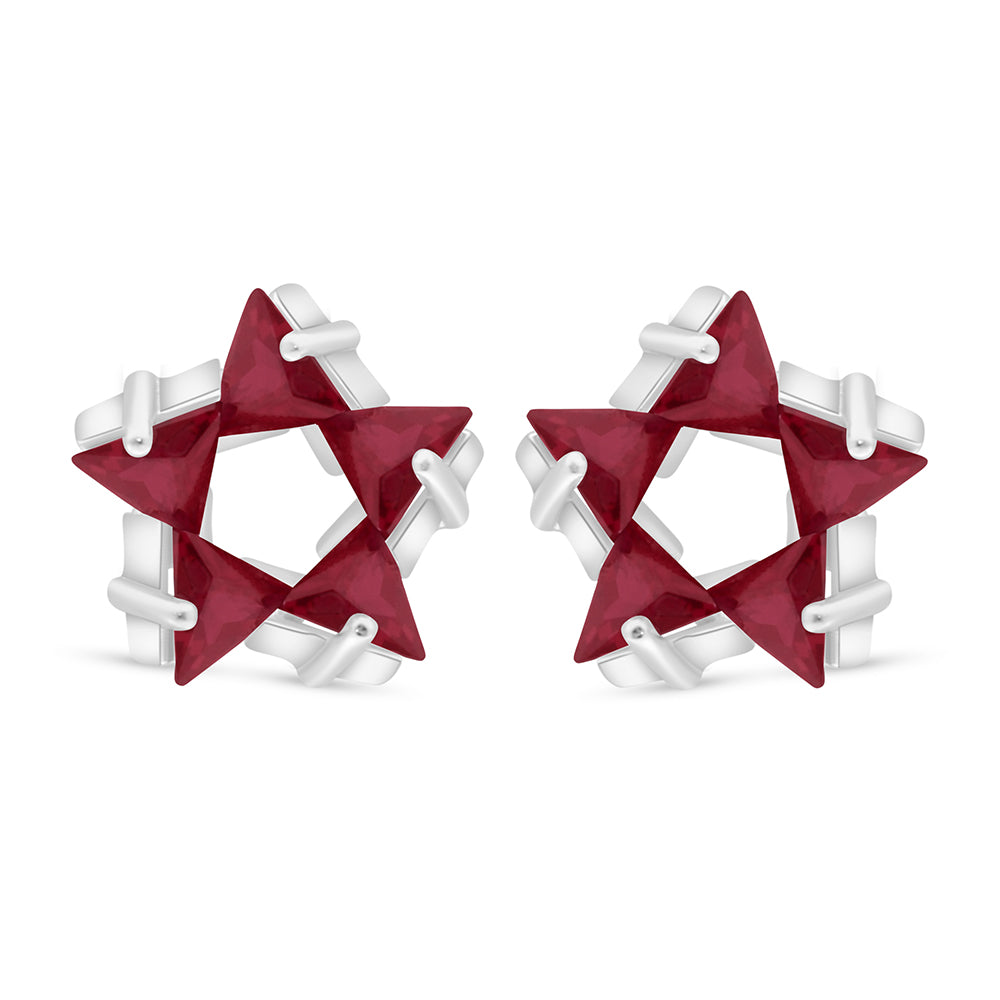 Sterling Silver 925 Earring Rhodium Plated Embedded With Ruby Corundum
