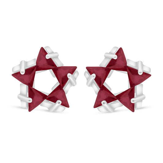 Sterling Silver 925 Earring Rhodium Plated Embedded With Ruby Corundum