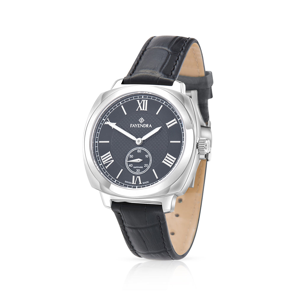 ساعة رجالي ستانلس ستيل عيار  L316 بلون فضي جلد اسود - مينا معدنية باللون الاسود