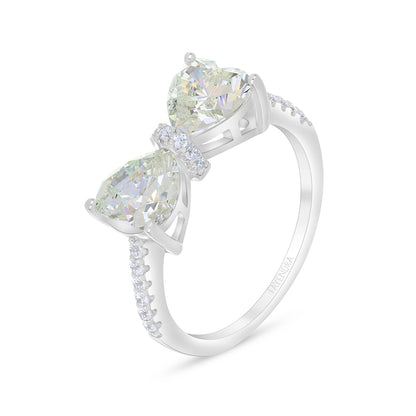 Sterling Silver 925 Ring Rhodium Plated Embedded With Diamond Zircon And White Zircon