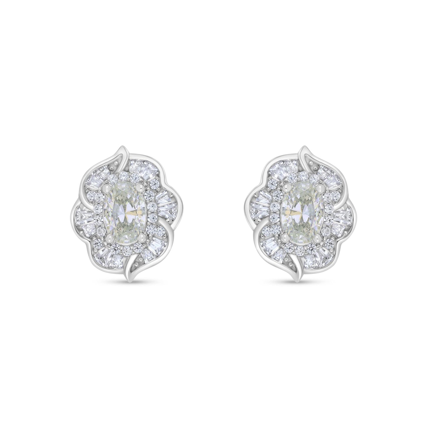 Sterling Silver 925 Earring Rhodium Plated Embedded With Diamond Zircon And White Zircon