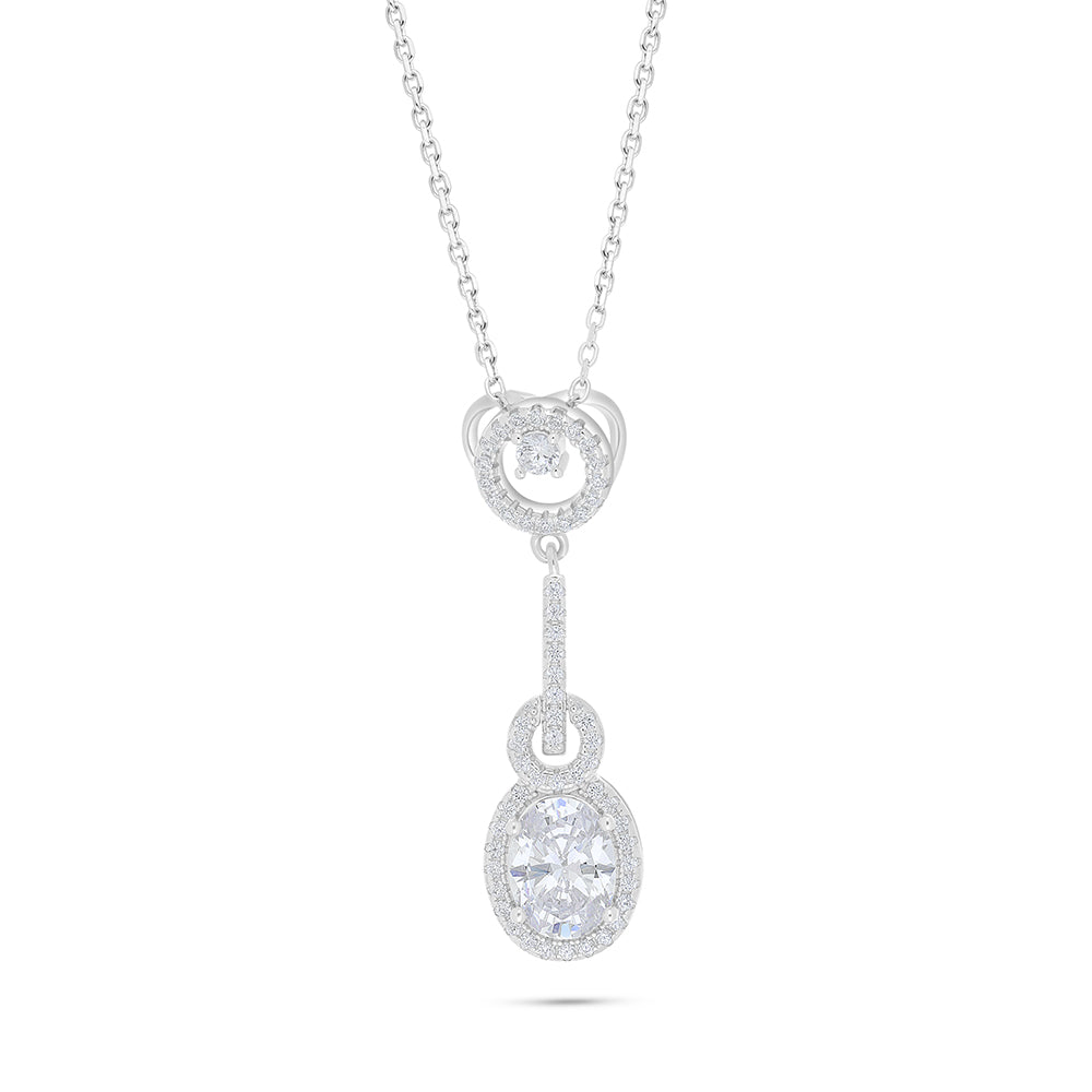 Sterling Silver 925 Necklace Rhodium Plated Embedded With White Zircon
