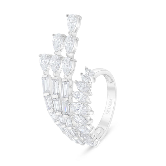 Sterling Silver 925 Ring Rhodium Plated Embedded With White Zircon
