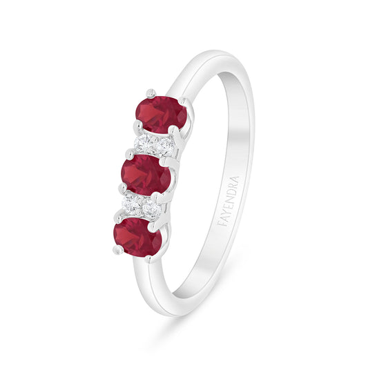 Sterling Silver 925 Ring Rhodium Plated Embedded With Ruby Corundum And White Zircon