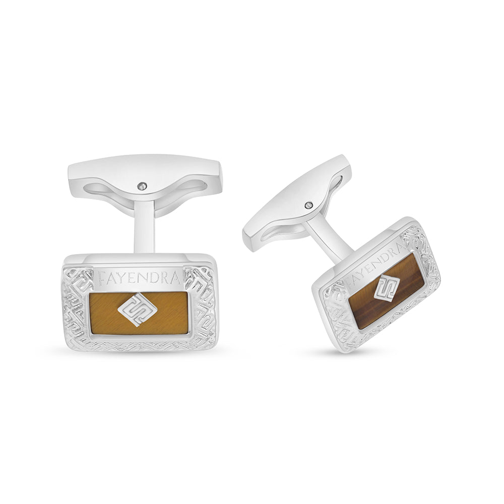 كبك ستانلس ستيل لون فضي عيار L316 مرصع احجار عين النمر اصفر Shiny Steel