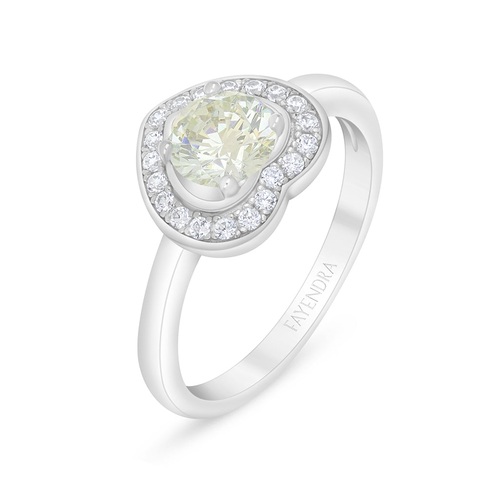 خاتم من الفضة الخالصة عيار 925 مطلي روديوم مرصع بالزركون الكناري الالماسي و فص ابيض