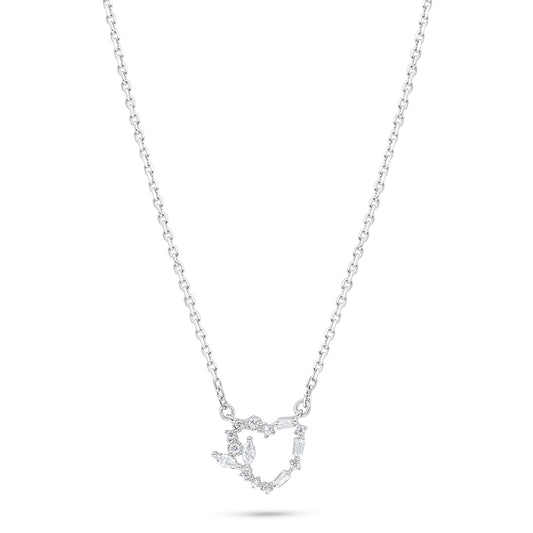Sterling Silver 925 Necklace Rhodium Plated Embedded With White Zircon