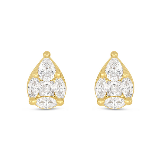 Sterling Silver 925 Earring Golden Plated Embedded With White Zircon
