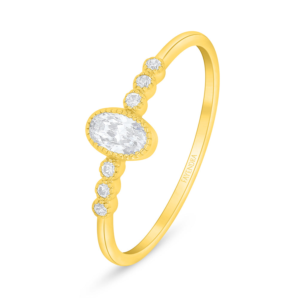 Sterling Silver 925 Ring Golden Plated Embedded With White Zircon