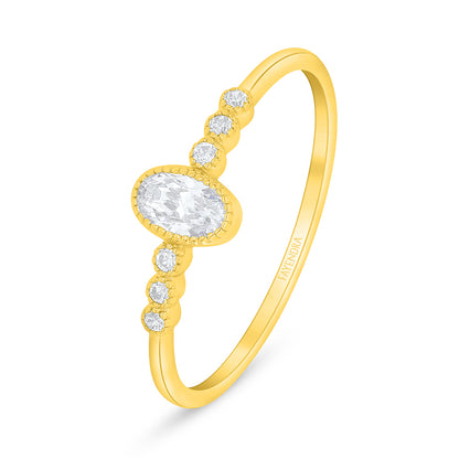 Sterling Silver 925 Ring Golden Plated Embedded With White Zircon