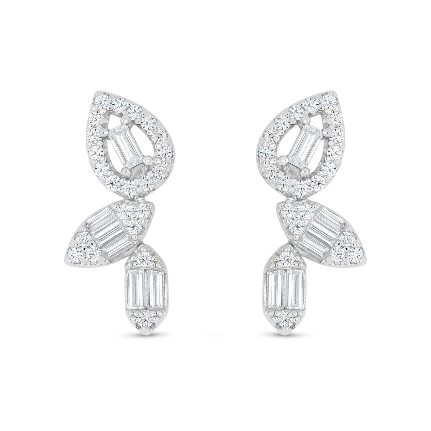 Sterling Silver 925 Earring Rhodium Plated Embedded With White Zircon