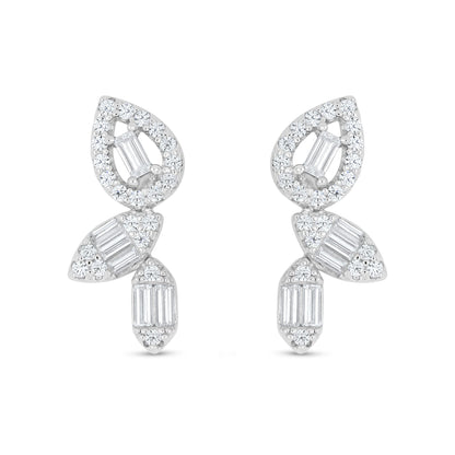 Sterling Silver 925 Earring Rhodium Plated Embedded With White Zircon