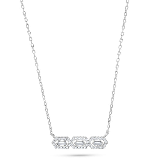Sterling Silver 925 Necklace Rhodium Plated Embedded With White Zircon