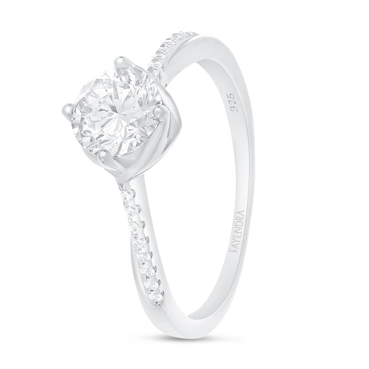 Sterling Silver 925 Ring Rhodium Plated Embedded With White Zircon
