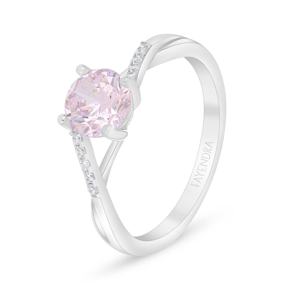 خاتم من الفضة الخالصة عيار 925 مطلي روديوم مرصع زركون بنك و فص ابيض