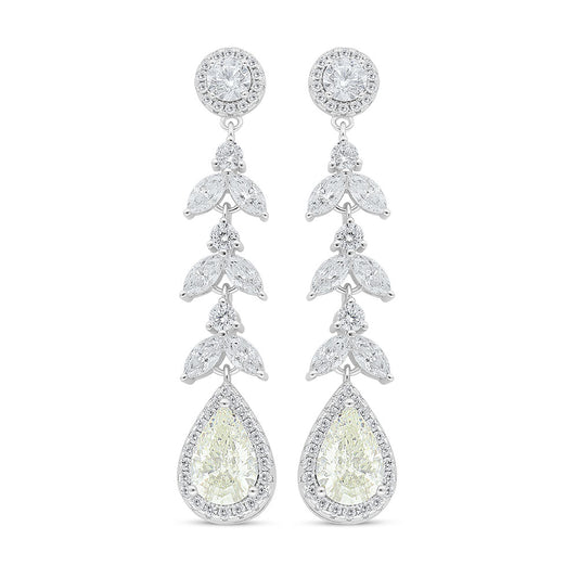 Sterling Silver 925 Earring Rhodium Plated Embedded With Diamond Color And White Zircon