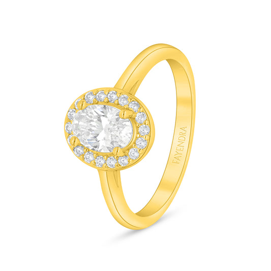Sterling Silver 925 Ring Golden Plated Embedded With White Zircon