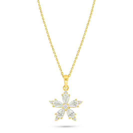 Sterling Silver 925 Necklace Golden Plated Embedded With Yellow Diamond And White Zircon