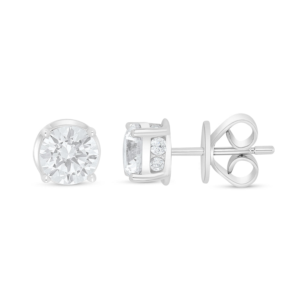 Sterling Silver 925 Earring Rhodium Plated Embedded With White Zircon