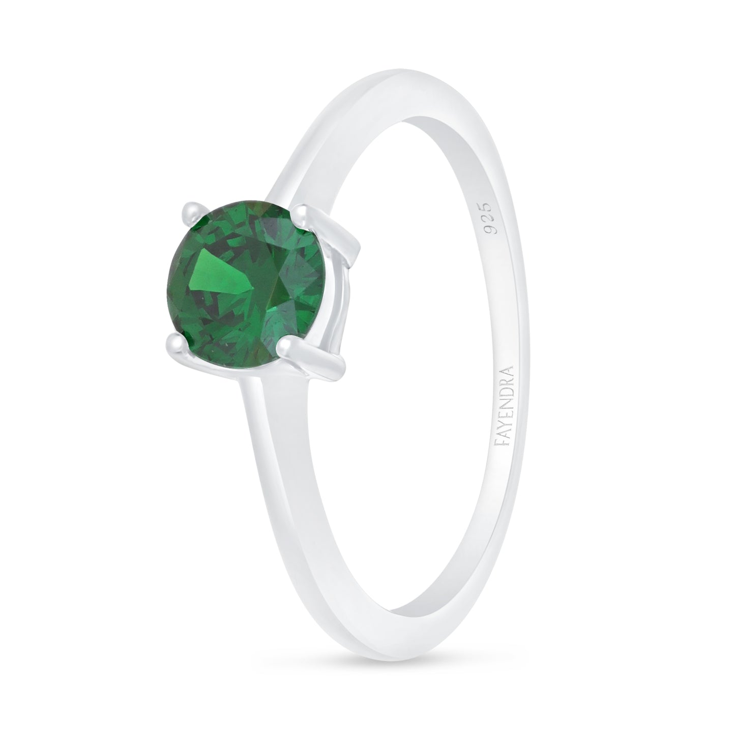 Sterling Silver 925 Ring Rhodium Plated Embedded With Emerald Zircon