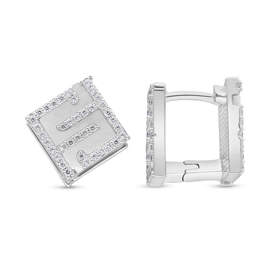 Sterling Silver 925 Earring Rhodium Plated Embedded With White Shell And White Zircon
