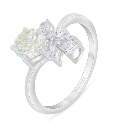 Sterling Silver 925 Ring Rhodium Plated Embedded With Diamond Zircon And White Zircon