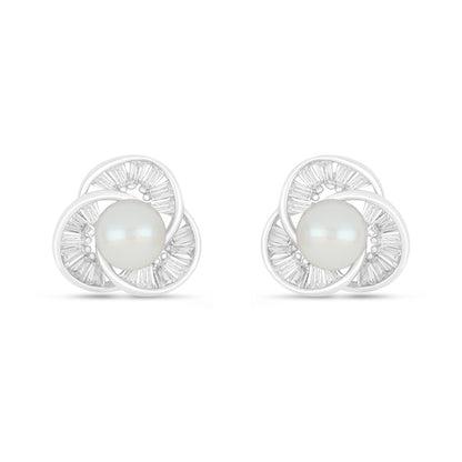 Sterling Silver 925 Earring Rhodium Plated Embedded With Natural White Pearl And White Zircon