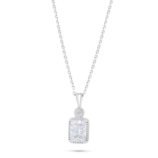 Sterling Silver 925 Necklace Rhodium Plated Embedded With White Zircon