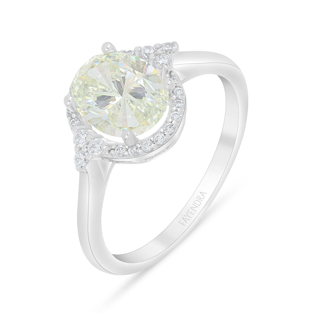 خاتم من الفضة الخالصة عيار 925 مطلي روديوم مرصع بالزركون الكناري الالماسي و فص ابيض